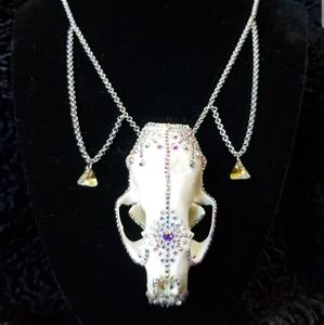 Hand Embellished Swarovski Mink Skull Necklace